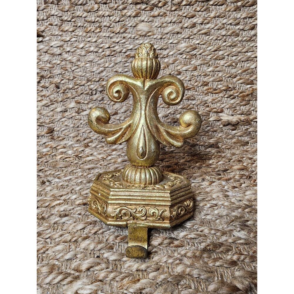 Vintage Ornate Gold Filigree Christmas Stocking Hanger Holder Resin